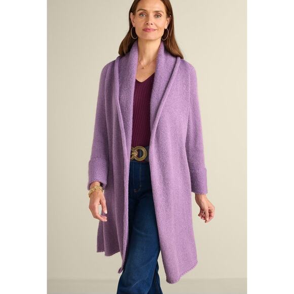 Soft Surroundings Telluride Topper Purple Wool Mohair Blend Long Cardigan S Cozy - Picture 2 of 10